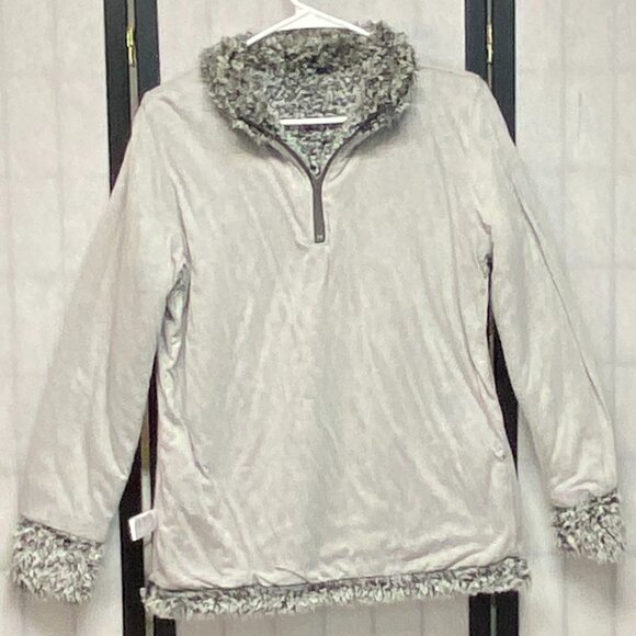 Weatherproof Vintage Quarter Zip Mock Neck Pull Over Sherpa Sweater Marled Grey - Picture 5 of 12